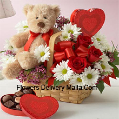 Roses and Gerberas with Teddy and Chocolates