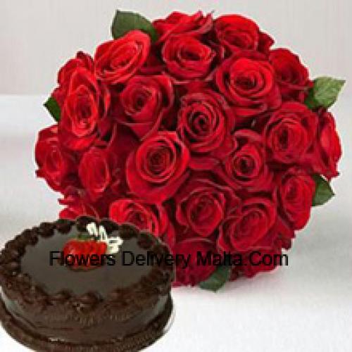 25 Red Roses with 1/2 Kg Cake