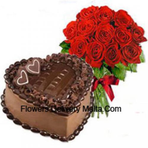 1 Kg Pastel de Chocolate con 11 Rosas Rojas