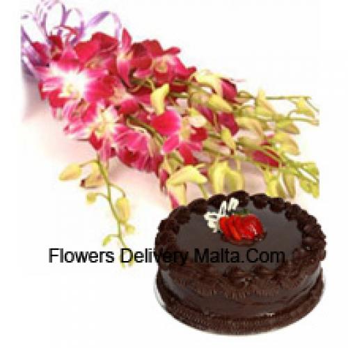 1/2 Kg Truffle Cake with Pink Orchids