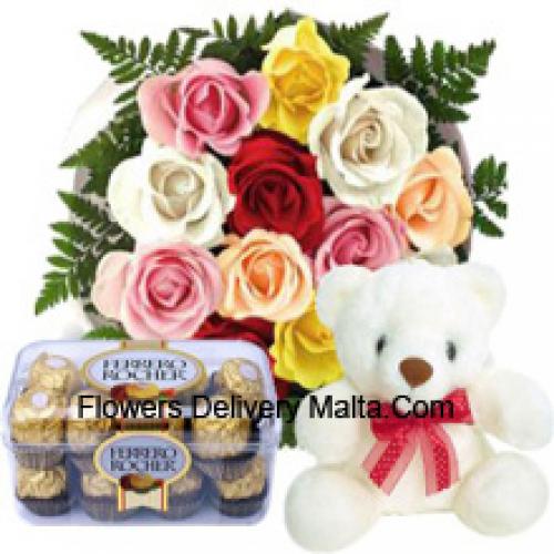 11 Red Roses with Cute Teddy and Chocolates