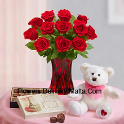 11 Beautiful Red Roses with Teddy and Chocolates