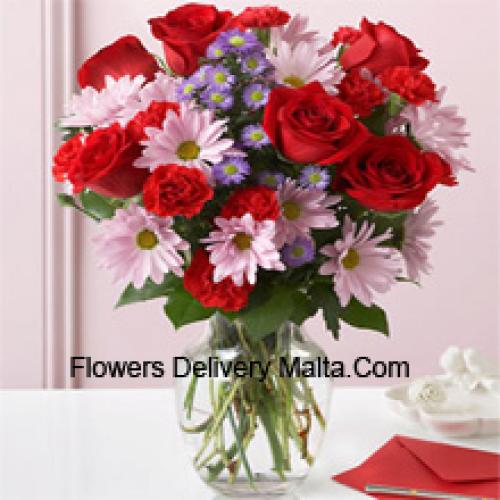 Lovely Roses, Carnations and Gerberas in Vase