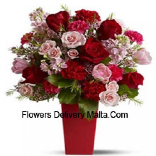 25 Red Roses, Carnations and Pink Roses