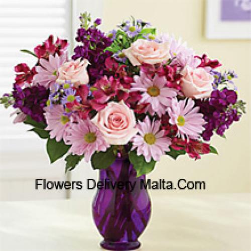 Pink Gerberas and Roses with Assorted Flowers