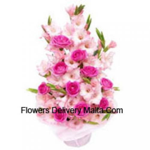 Beautiful Pink Roses and Gladiolus