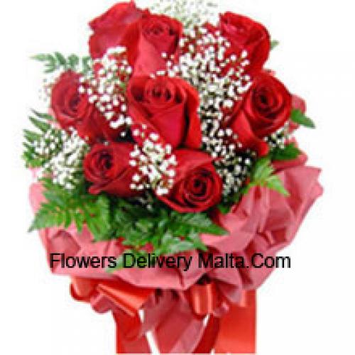 9 Wrapped Red Roses