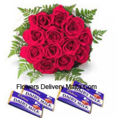 11 Rosas Rojas con Deliciosos Chocolates Variados