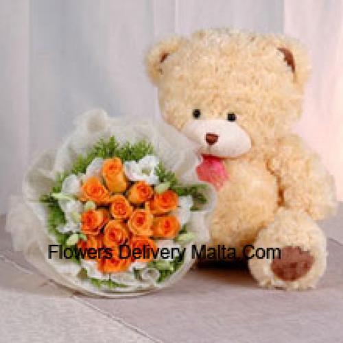 11 Orange Roses with Cute Teddy Bear