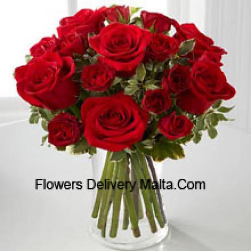 19 Lovely Red Roses in Vase