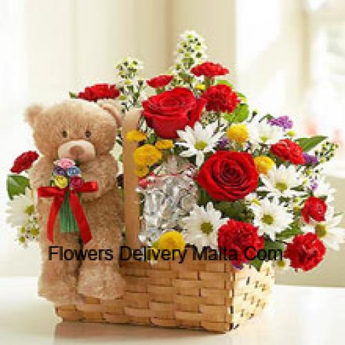 Flores Variadas Adorables con Lindo Oso de Peluche